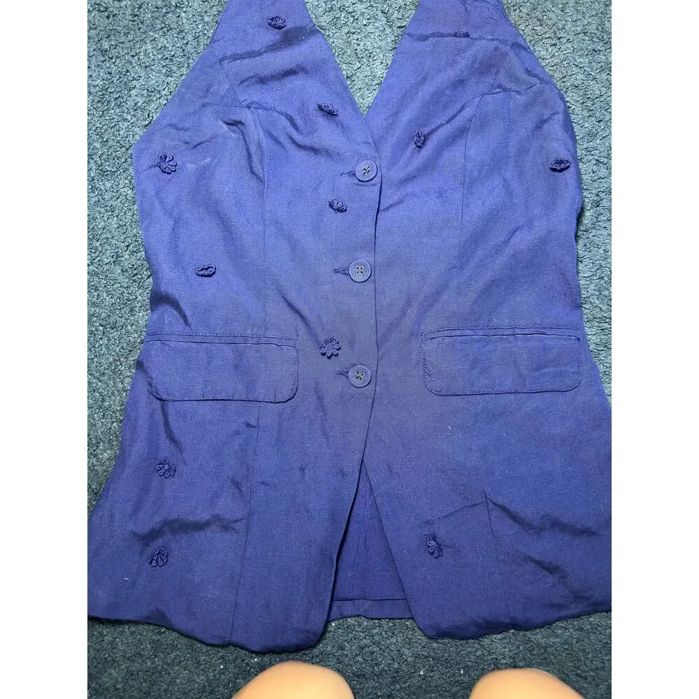 Maeve Linen Blend Halter Vest Size Small Navy Blue Anthropologie Linen Summer - Picture 6 of 15